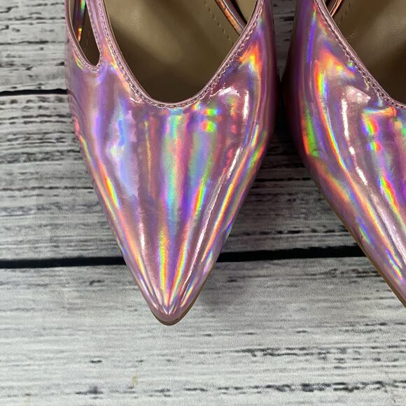 Vivian NY Pink Iridescent Ultra Heels Pumps Mules Shoes size 7.5 M Prom Wedding - Picture 4 of 16